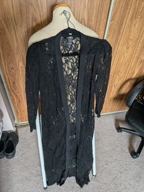 Revamped Black Lace Open Front  Longline Cardigan